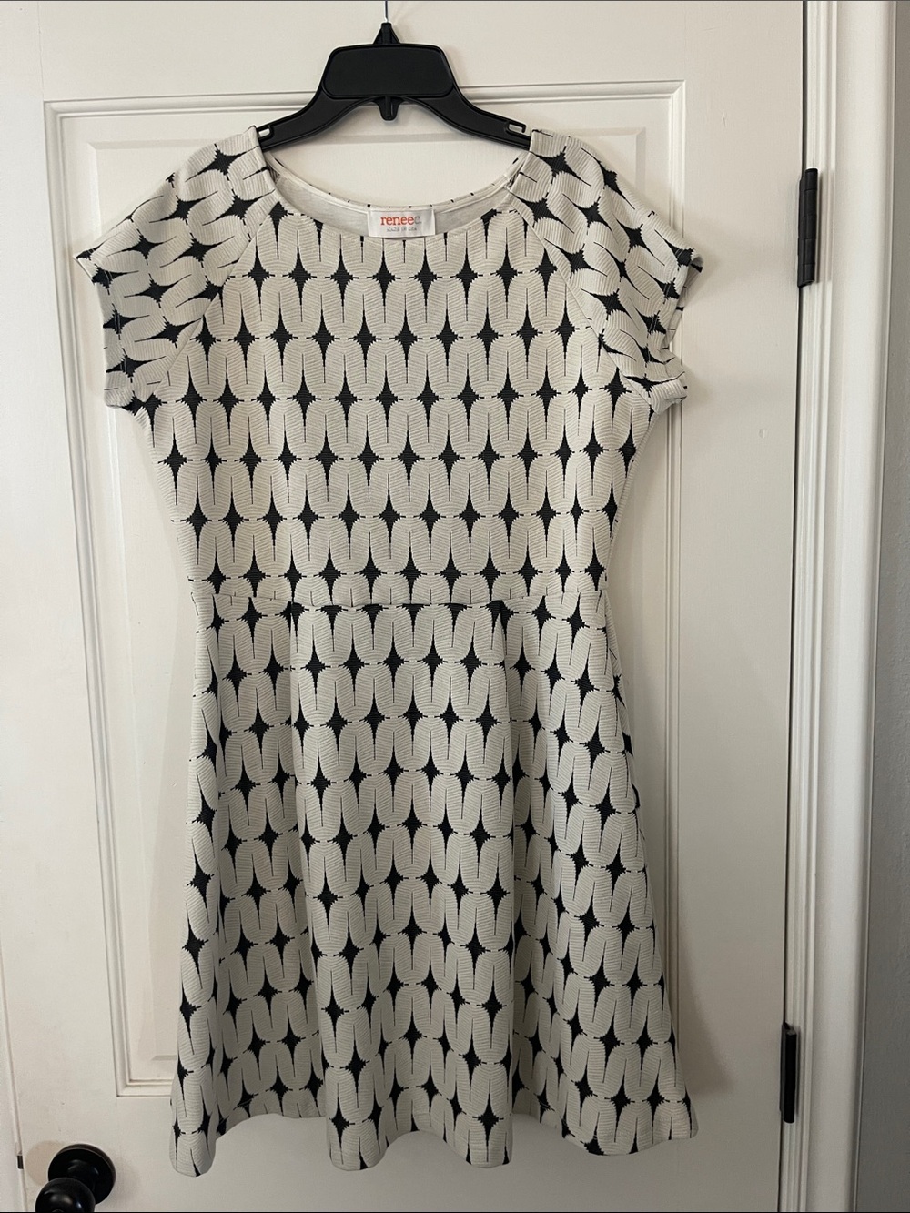 Black and White Patterned Fit & Flare Dress